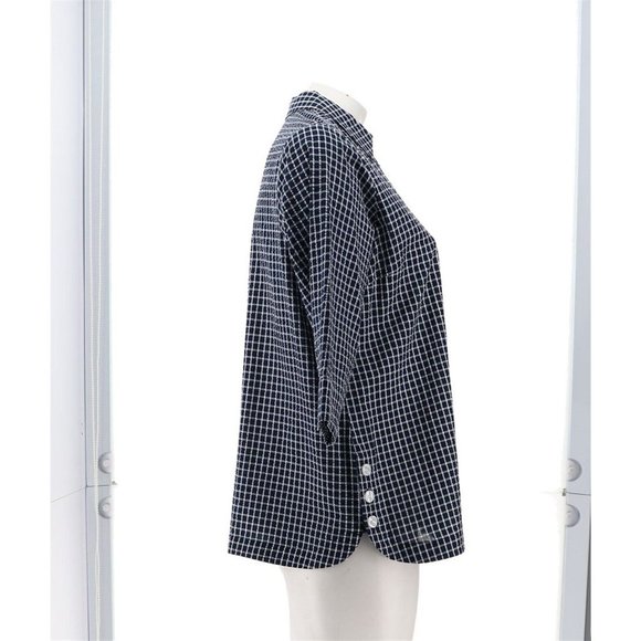 NWT JOAN RIVERS TEXTURED BUTTON FRONT SHIRT W/SIDE BUTTONS LIME NAVY BLUE XXS - Picture 6 of 11